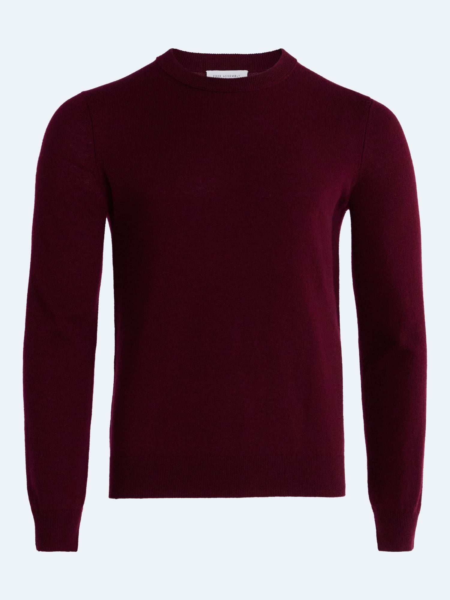Free Assembly Men’s Cashmere Crewneck Sweater with Long Sleeves, Midweight, Sizes XS-2XL