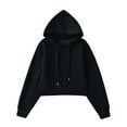thumbnail image 4 of Htigea Women's Cropped Pullover Hoodies Solid Color Long Sleeve Y2k Drawstring Hooded Sweatshirts for Fall Black XS, 4 of 4