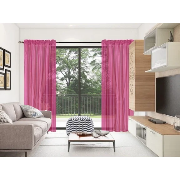 Gorgeous Home Linen 2pc MR2 Hot Pink Rod Pocket Window Curtain Semi-Sheer Light Filtering 54" wide X 95" Set of 2