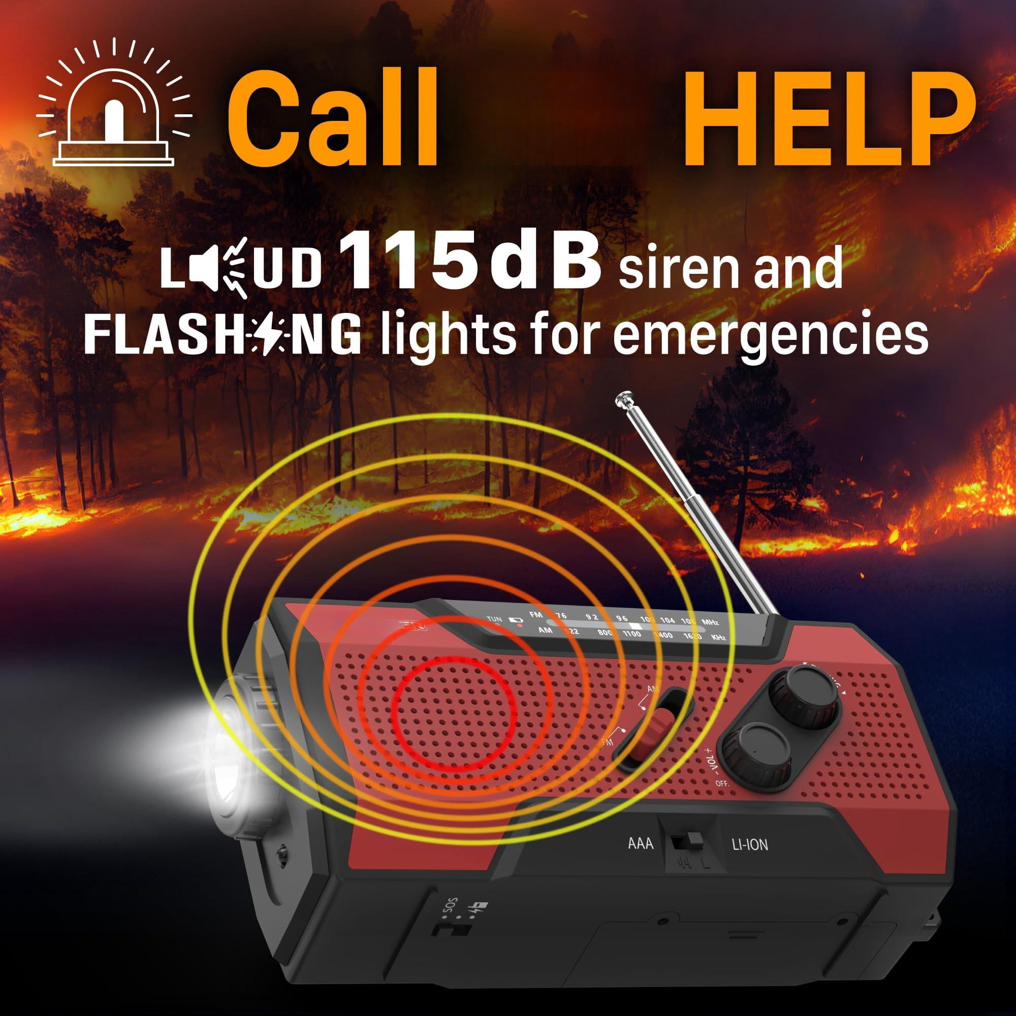 Noaa Emergency Weather Radio A1 7400mwh Portable Power  Am/fm Usb/solar/hand Crank Charging Operated Sos Alarm & Flashlight For Indoor/outdoor - Red