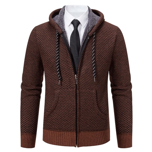 Men Casual Loose And Versatile Hooded Sweater European And Round Neck Zippered Cardigan Long Sleeved Knit Sweater