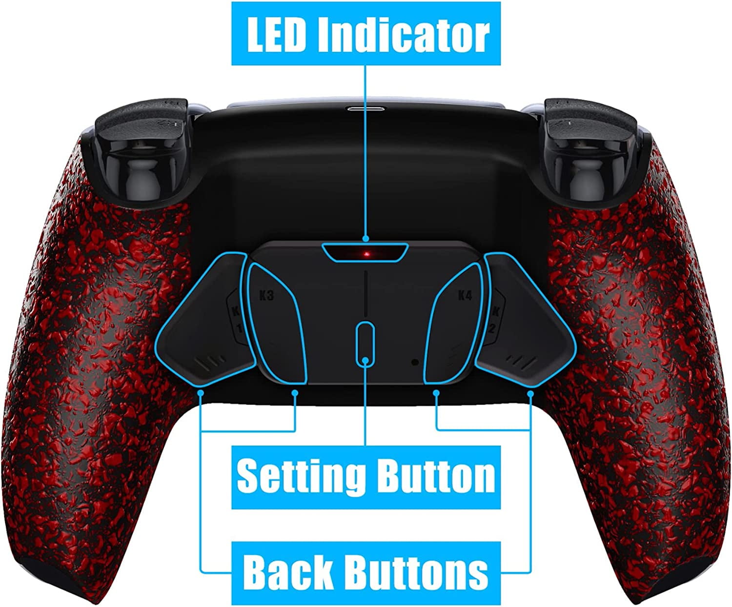 eXtremeRate Textured Red Programable RISE4 Remap Kit Upgrade Board & Redesigned Back Shell & 4 Back Buttons for ps5 Controller BDM-030/040