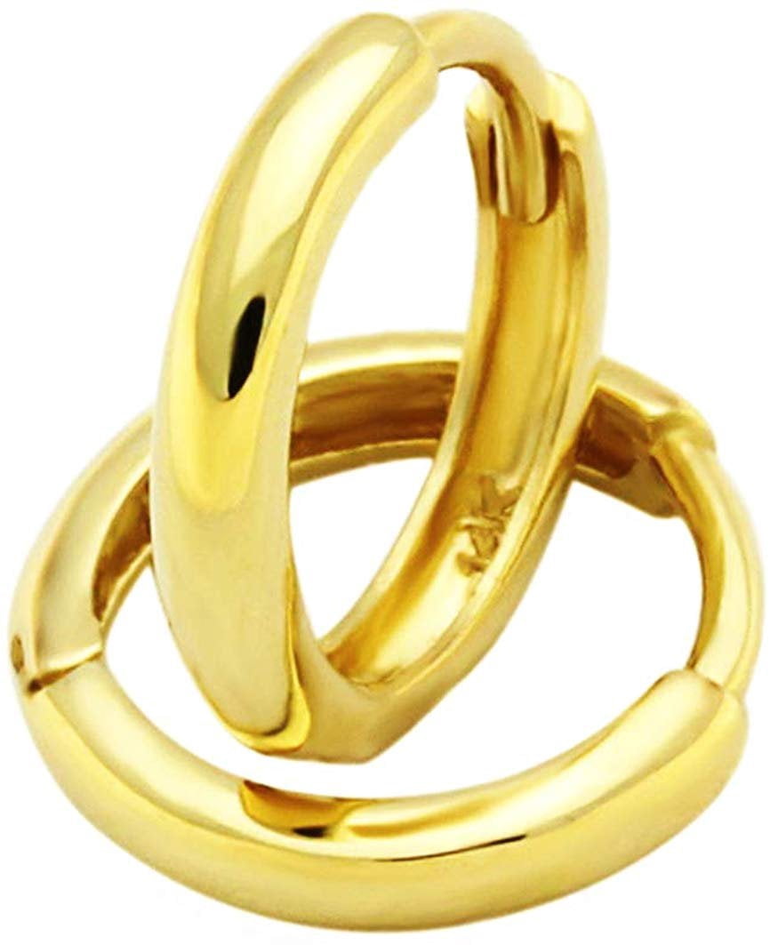 Solid 14k Yellow Gold Huggie Hoop Earrings Minimalist Small Thin Huggies