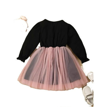 

Cute Colorblock Round Neck Tee Long Sleeve Black Toddler Girls Dresses (Girl s)