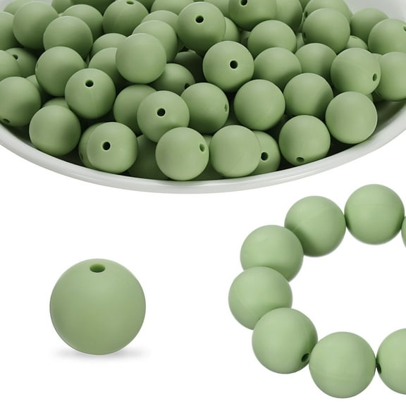 Uxcell 40Pcs Silicone Beads 15mm Silicone Beads Bulk for Pens Loose Round for Keychain Bracelet Necklace DIY Crafts Making Matcha Green