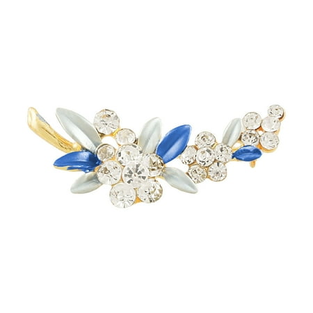 - Ladies Glittery Rhinestone Flower Two Tone Blue Leaf Pin Brooch