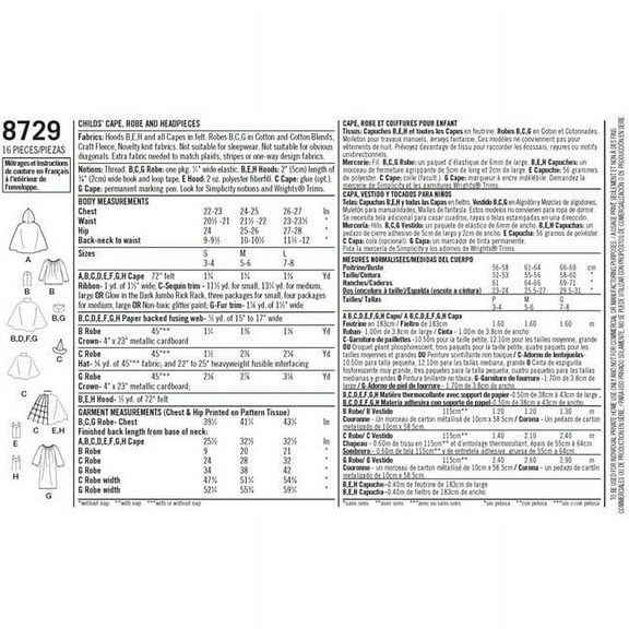 Simplicity Childs' Size S-L Cape Costume Pattern, 1 Each