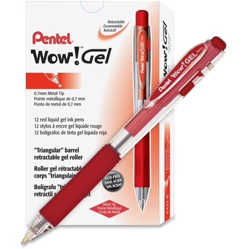 Pentel Wow! Gel Pens Medium Pen Point - 0.7 mm Pen Point Size - Retractable - Red Gel-based Ink - Clear Barrel - 12 / Dozen
