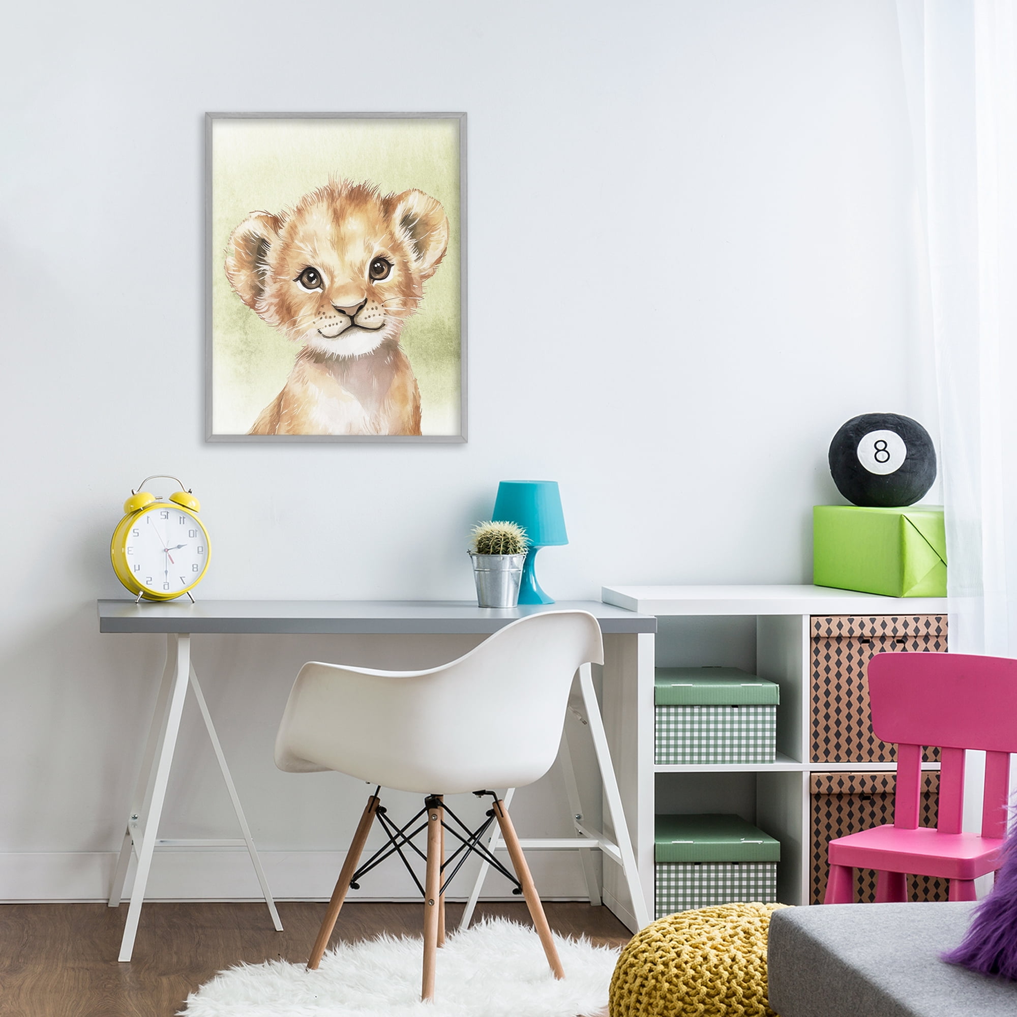 Stupell Industries Jungle Friends Baby Lion Gray Framed Giclee Art, design by Christine Simpson Art