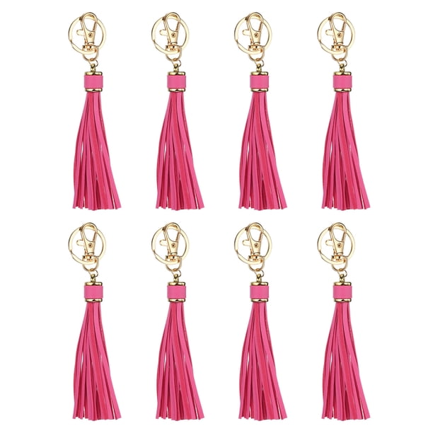 8pcs Borlas de Cuero PU, 6" Borla de Llavero Charm con Anillos para Hacer Joyería (Rosa Claro)
