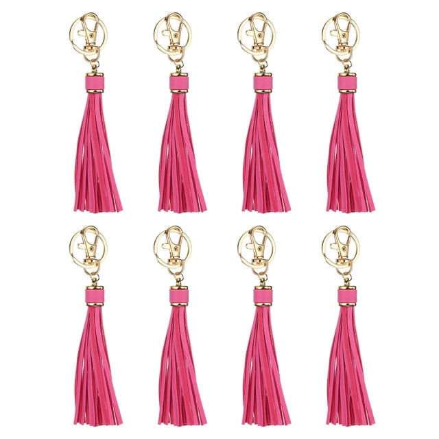 8pcs Borlas de Cuero PU, 6" Borla de Llavero Charm con Anillos para Hacer Joyería (Rosa Claro)