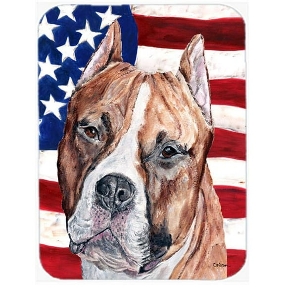 Staffordshire Bull Terrier Staffie With American Flag USA Glass Cutting Board - Large