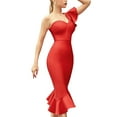 thumbnail image 5 of Women's Packaged Hip V-Neck Flounce Ruffle One Shoulder Celebrity Trumpet Bandage Dress Red S, 5 of 7