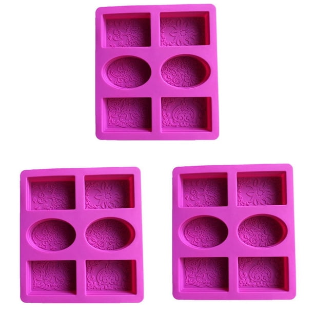 3X Molde de Jabón de Silicona para Hacer Jabón 3D 6 Formas Molde de Jabón Rectangular Ovalado Flores Artesanales Hechas Una Mano Molde de Jabón de Cocina de Baño