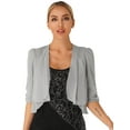 thumbnail image 1 of Boléro Cardigan en Chiffon à Manches Mi-Longues à Volants Ouvert pour Femmes Gris 4TG, 1 of 6