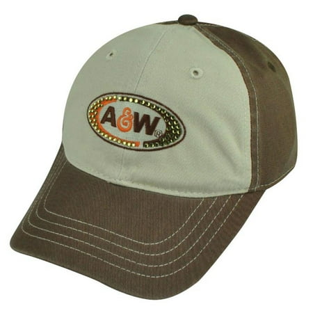 Rhinestone Ladies Hat - A&W Branded Root Beer Restaurant Rhinestone Women Ladies Garment Wash Hat Cap