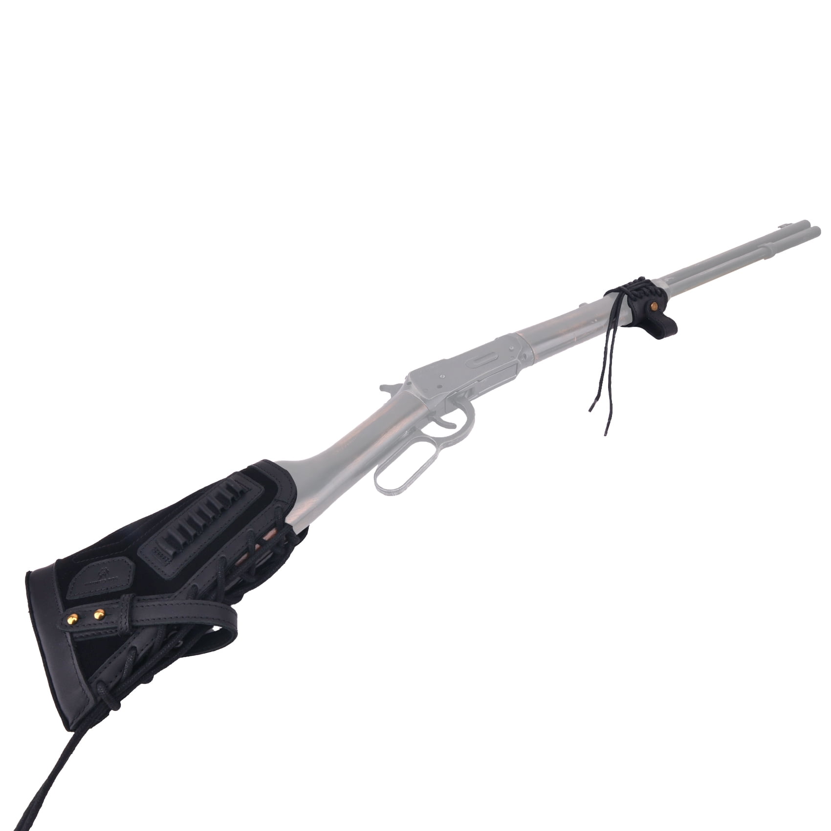 Leather Rifle Gun Buttstock with Sling Barrel Mount Holder Fit No Drill Sling for .22lr .22mag .17hmr Right Handed
