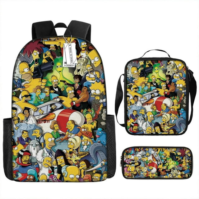 The Simpsons Cartoon School Bag, Student Backpack Three-piece-QIUPING