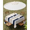 thumbnail image 3 of Outdoor Tablecloth with Umbrella Hole, Beige Navy Blue Striped Spillproof Waterproof Outdoor Table Cover, Farmhouse Stripe Art Patio Tablecloths for Party/Garden/Picnic, Square 60"x60", 3 of 9
