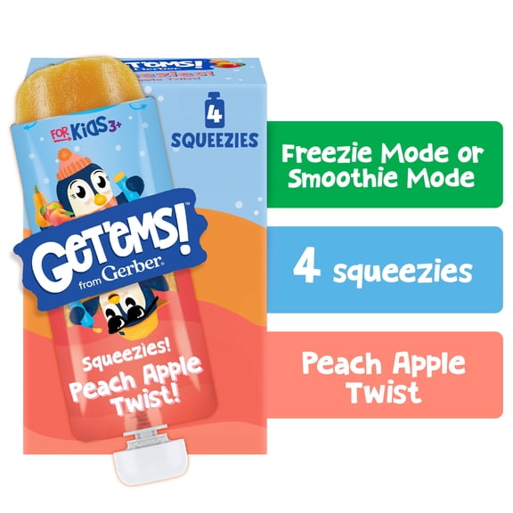 Get ems Squeezies, Peach Apple Smoothie Pouch, Ice Pops, Fruit Pops, Kids Snacks, 4PK
