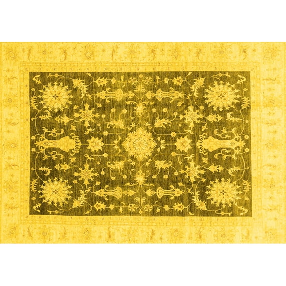 Ahgly Company Machine Washable Indoor Rectangle Oriental Yellow Traditional Area Rugs, 5' x 8'