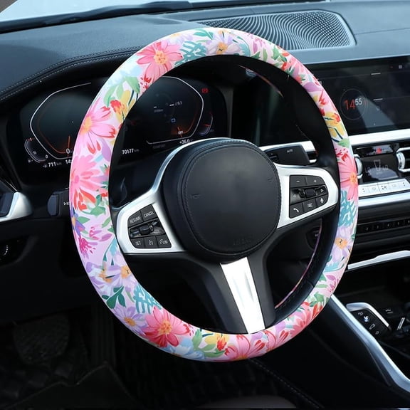 Vintage Flowers Steering Wheel Cover Auto Steering Wheel Protector, Anti-Slip, Breathable, Absorbing Sweat, Universal Car Accessories 14.5–15 inch,Fit for Most Car, Trucks, SUV