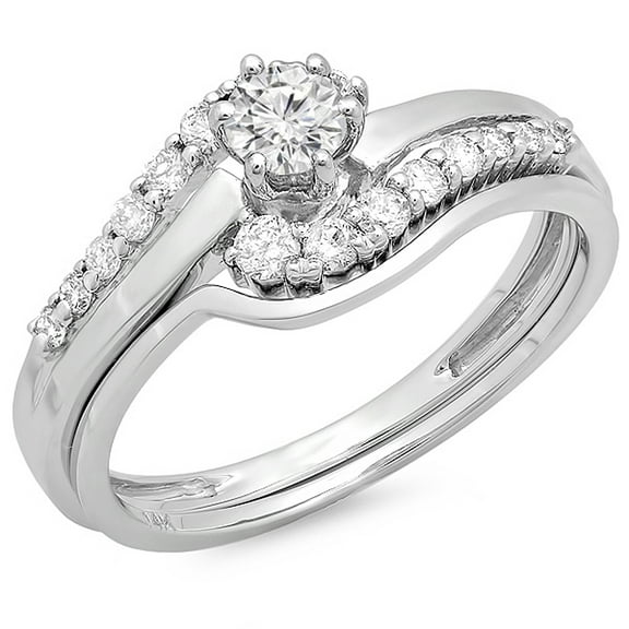 Dazzlingrock Collection 0.55 Carat (ctw) 14K Round Diamond Ladies Twisted Style Bridal Ring Set 1/2 CT, White Gold, Size 10