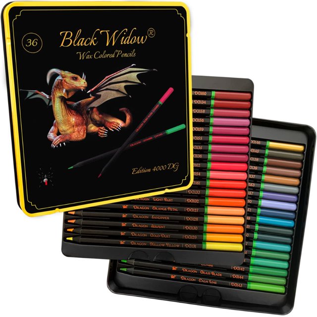 Black Widow Dragon Colored Pencils For Adult Coloring - 36 Coloring Pencils With Smooth Pigments - Best Color Pencil Set For Adult Coloring Books And Drawing - A Must Have Pencil Set