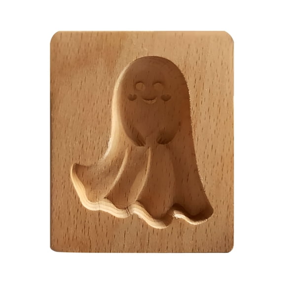 ACDANC Halloween Wooden Ghost Shaped Cookie Molds for Baking,Carved Wooden Biscuit Mold Baking Mold,Embossing Craft Decorating Baking Tool,4