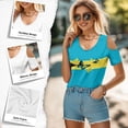 thumbnail image 5 of Gekhuqory Palm Tree Pattern Women's Cold Shoulder Tops Short Sleeve V Neck T Shirts Basic Summer Tees Sexy Casual Cut Out Design Fashion XL, 5 of 8