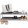 Industrial Compact 10.75” 6-Pair 2-Tier Iron High End Table & Shoe Rack Two-Tone Brown for Entryway Hallway Closet Doorway Bedroom