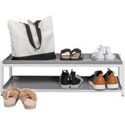 Industrial Compact 10.75” 6-Pair 2-Tier Iron High End Table & Shoe Rack Two-Tone Brown for Entryway Hallway Closet Doorway Bedroom