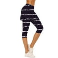 thumbnail image 2 of Olyvenn Women Striped Capri Leggings with Skirt High Waist Athletic Workout Pants Stretchy Yoga Skorts Running Fitness Activewear Dark Blue L, 2 of 6