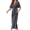 thumbnail image 3 of Solid Color V-Neck Casual Wide Leg Jumpsuit With Bownot, 3 of 5