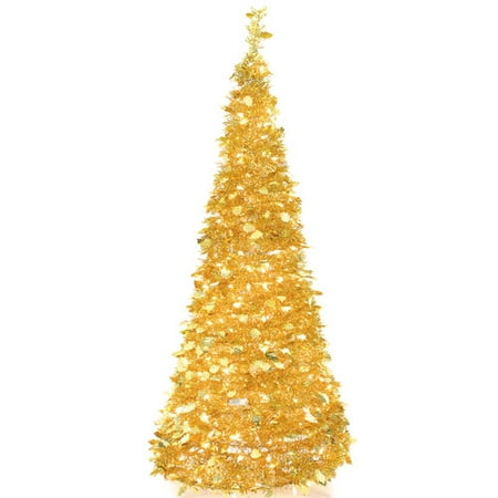 LB International Popup Tinsel 6&#39; Christmas Tree with 250 UL Single Colored Lights - 0