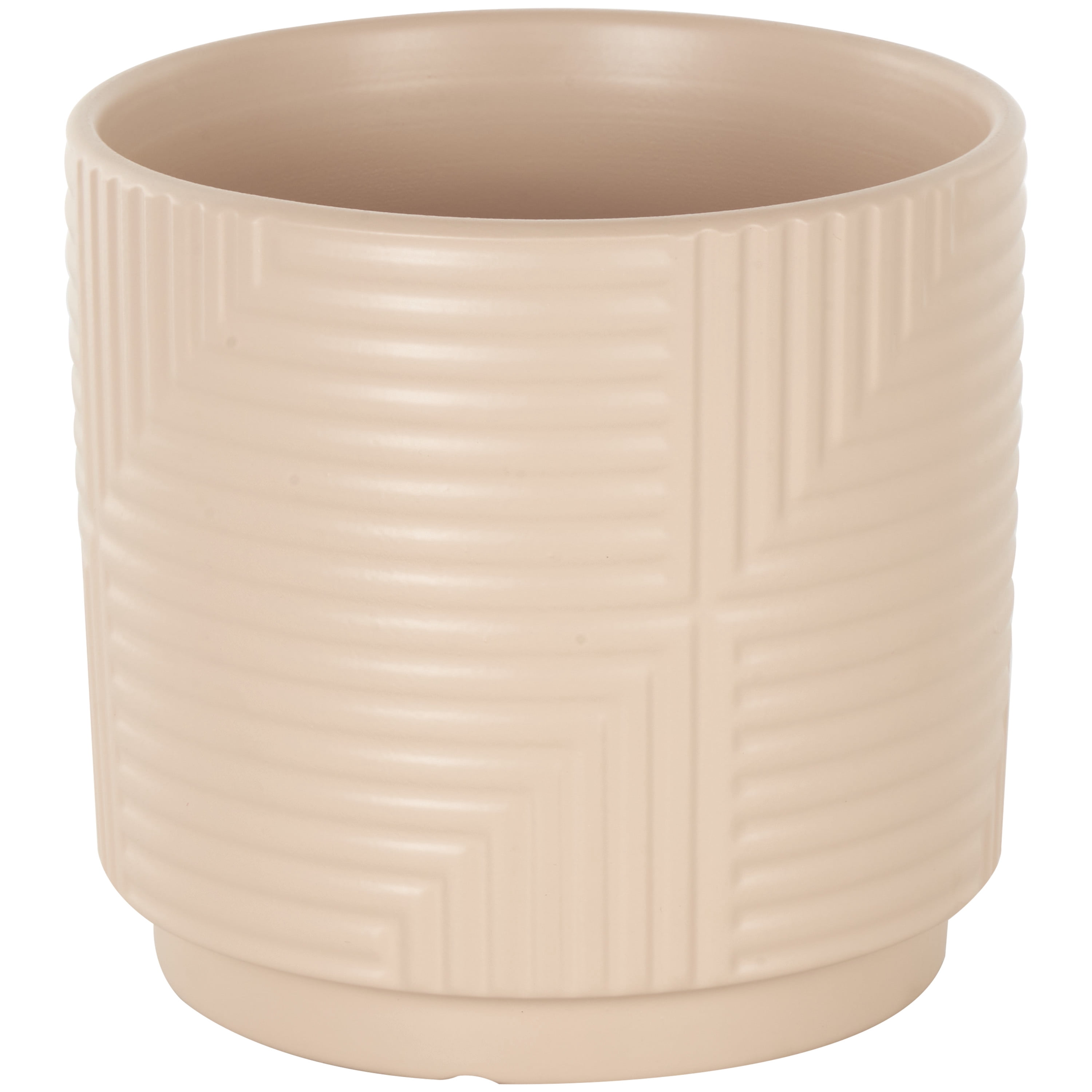DecMode 7", 6", 5"W Pink Ceramic Geometric Planter with Layered Square Shaped Grooves (3 Count)