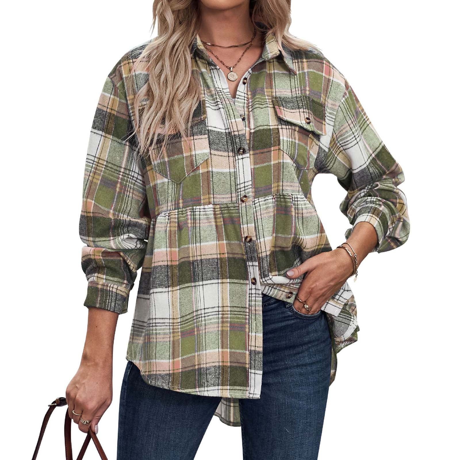JGGSPWM Flannel Plaid Shirts for Women Oversized Button Down