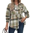 thumbnail image 5 of Feancey Women's Button Down Shirts Long Sleeve Plaid Shacket Lightweight Casual Gingham Shirt Dressy Trendy Going Out Blouses with Pockets Green XL, 5 of 7
