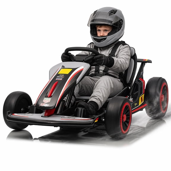 Mukidy 24V Go Kart Ride on Toys Electric Go Kart for Boys Girls Age 6-12 Years Old, Gray