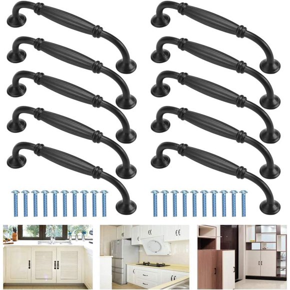 10 Pieces Aluminum Alloy Cabinet Handles Cabinet Handles with Screws Furniture Handles Rust-resistant Cabinet Door Handles for Drawer Cabinets Shoe Cabinets Kitchen Cabinets - Black