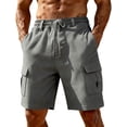 thumbnail image 3 of Men's Cargo Shorts with Deep Pockets and Drawstring Waist Featuring Linen Blend Fabric and Straight Leg Cut for Summer Hiking Fishing Camping Travel or Casual Daily Wear Gray S, 3 of 5