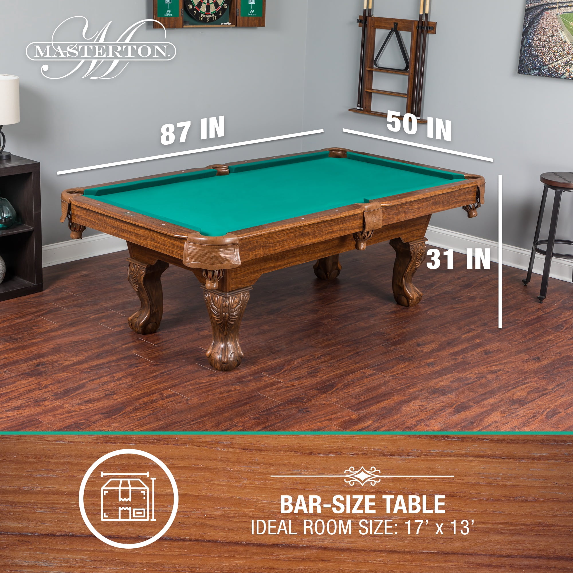 EastPoint Sports Masterton Billiard Bar-Size Pool Table 87 Inch or Cover, Green – Perfect for Family Game Room