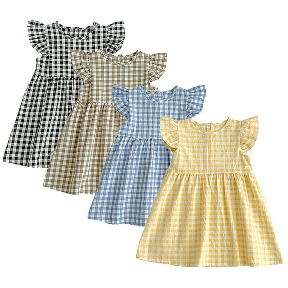 KYAIGUO Toddler Baby Girls Plaid Dresses Fly Sleeve Tutu Skirt Summer Casual Cotton Onesies Dress for 1-6T