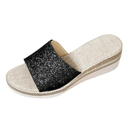 

MIASHUI Womens Sandals Shoes Flip Flops Thick Soled Wedge Heels Platform Soled Large Size Fashion Beach Trendy Women s Shoes Casual Summer Shoes Black 7