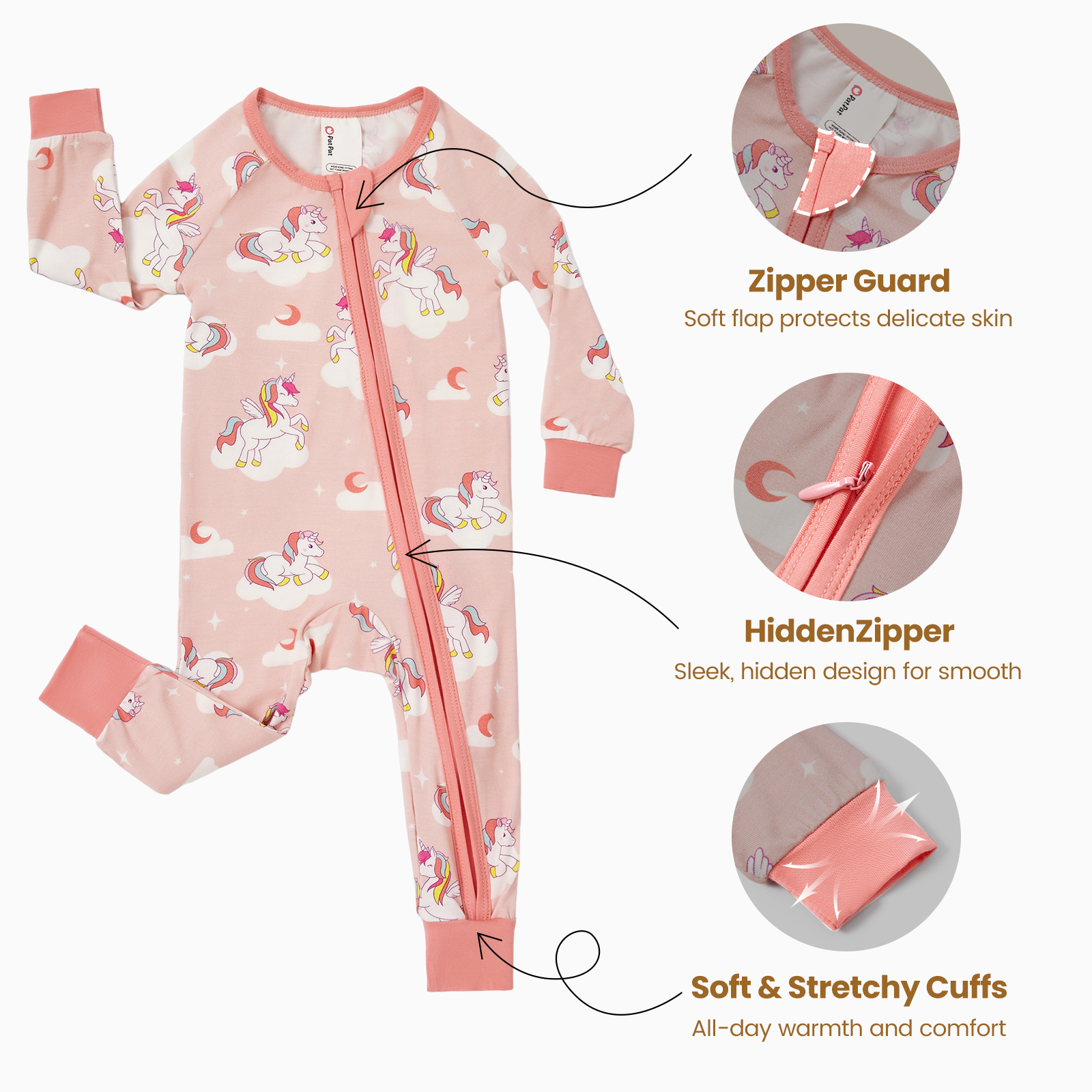 PatPat Baby Girl Bamboo Sleep N Play Pajamas 2-Pack photo 4