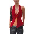 thumbnail image 3 of KelaJuan Women Flower Halter Tops Slit Hem Backless Shirt Sleeveless Crop Camisole for Streetwear, 3 of 7