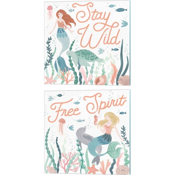 Great Art Now Under the Sea by Laura Marshall 2 Piece Canvas Art Set Each 14"W x 14"H