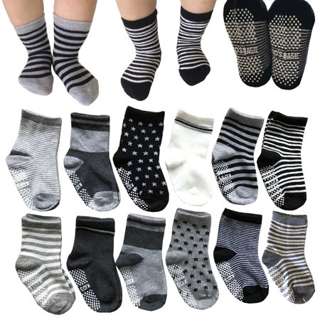 

12 Pairs Non Skid Ankle Cotton Socks Baby Walker Boys Girls Toddler Anti Slip Stretch Knit Stripes Star Footsocks Sneakers Crew Socks With For 16-36 Months Baby