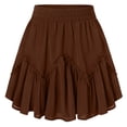thumbnail image 6 of Gamivast Skirts for Women High Waisted Elastic Waist A-Line Boho Skirt Flowy Chiffon Ruffle Tiered Solid Mini Skirt Casual Vacation Summer Holiday Resort Brown XL, 6 of 6