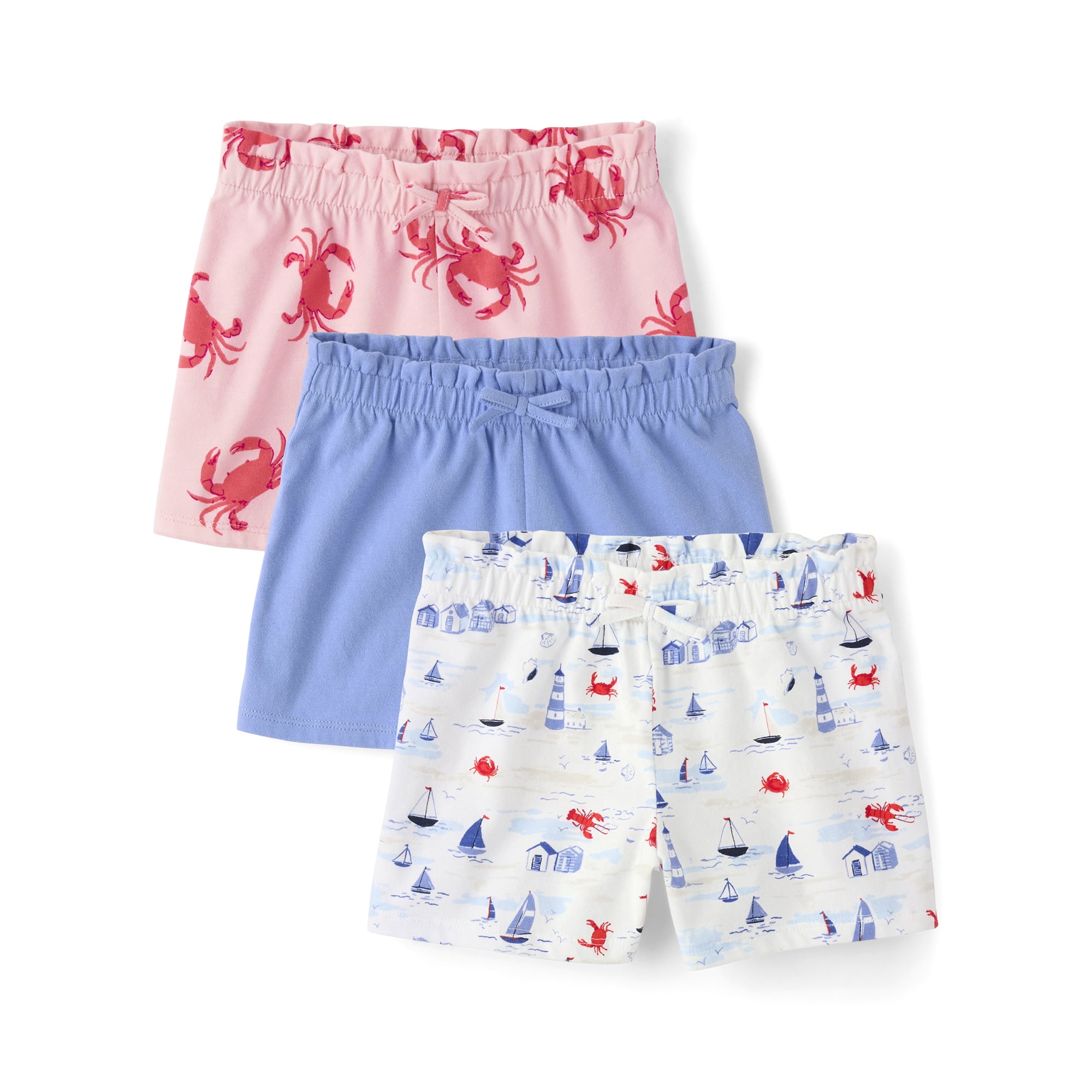 The Children's Place Toddler Girls Pull On Paperbag Waist Shorts, 3-Pack, Sizes 12M-5T